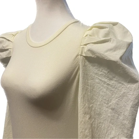 Skies are Blue Puff Sleeve Blouse Cream Crew Neck Size XS NWT - Picture 3 of 16